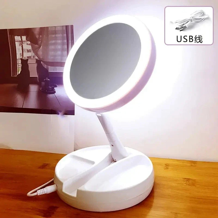 Glamora Travel Mirror LED | Double-Sided &amp; 10x Magnification | Foldable &amp; Portable | With Accessory Compartment