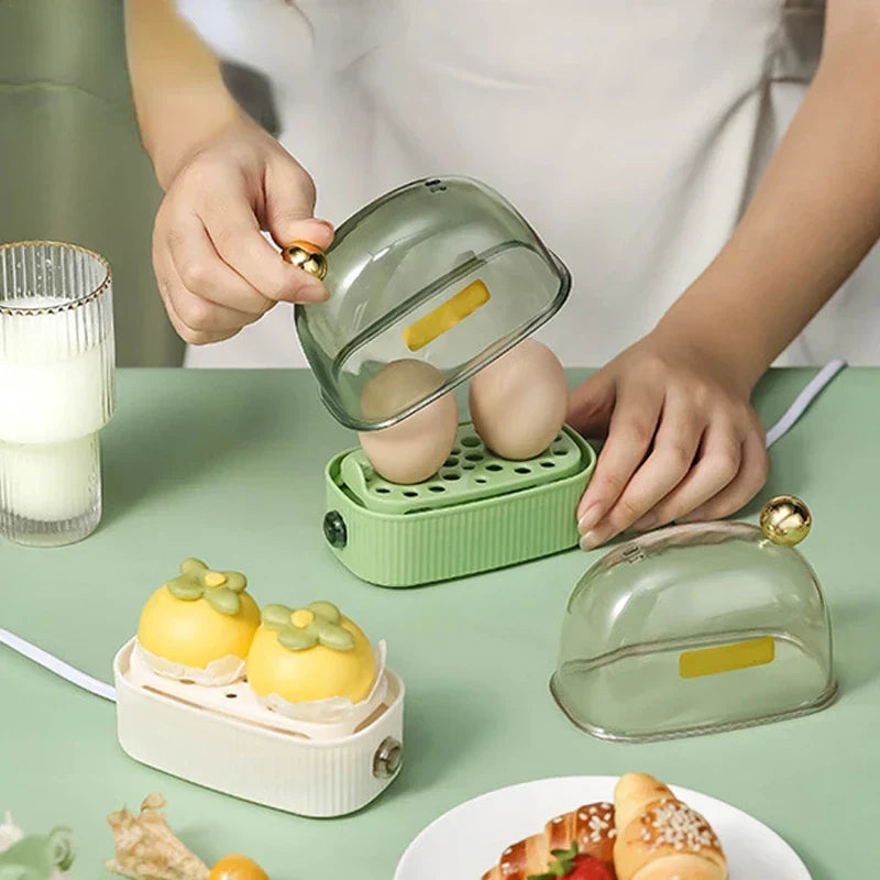 120W 220V Electric Egg Cooker &amp; Egg Poacher - Automatic Mini Breakfast Machine for 2 Eggs, Portable Steamer