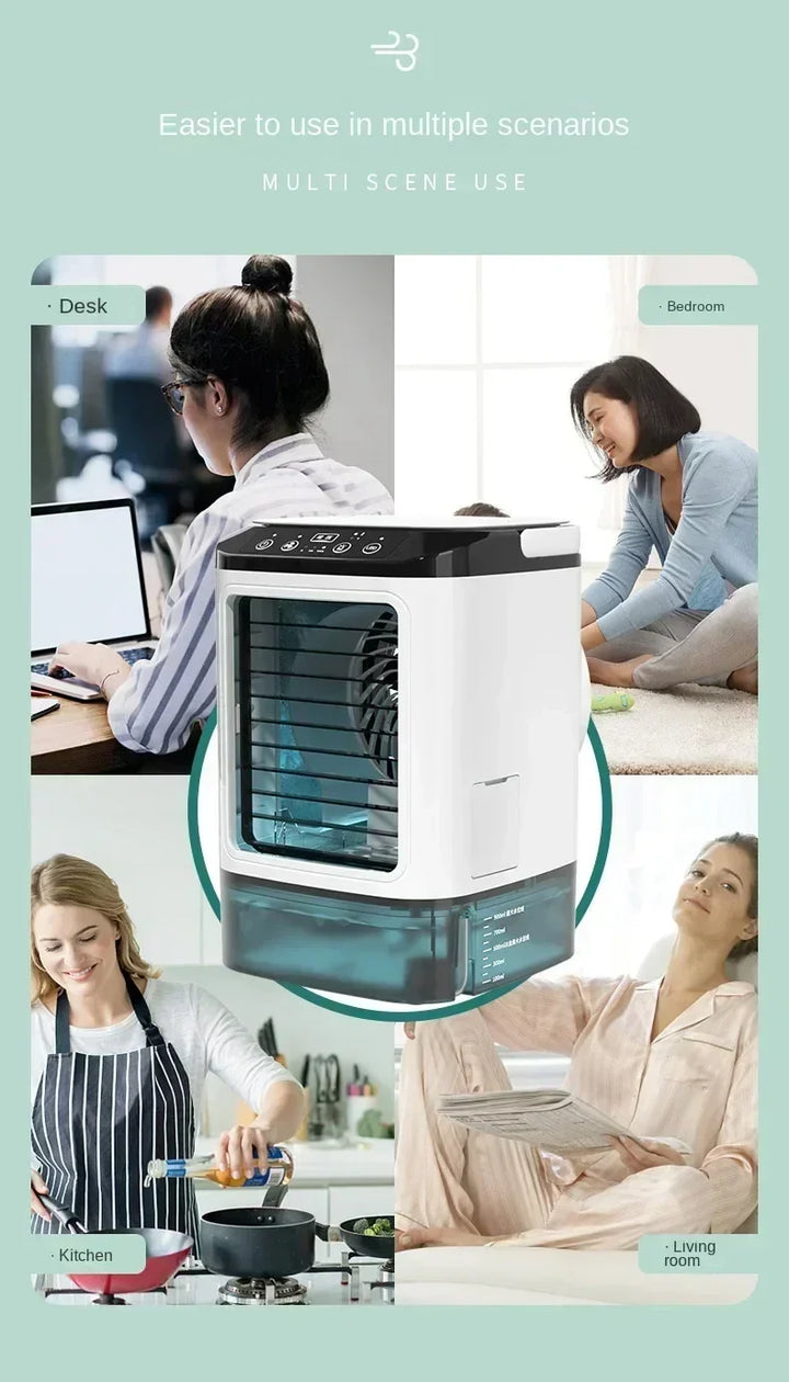 Portable Desktop Air Conditioner Fan – Dual Spray Ultrasonic Humidifier, 3-Speed Silent Air Cooler with Night Light for Home |