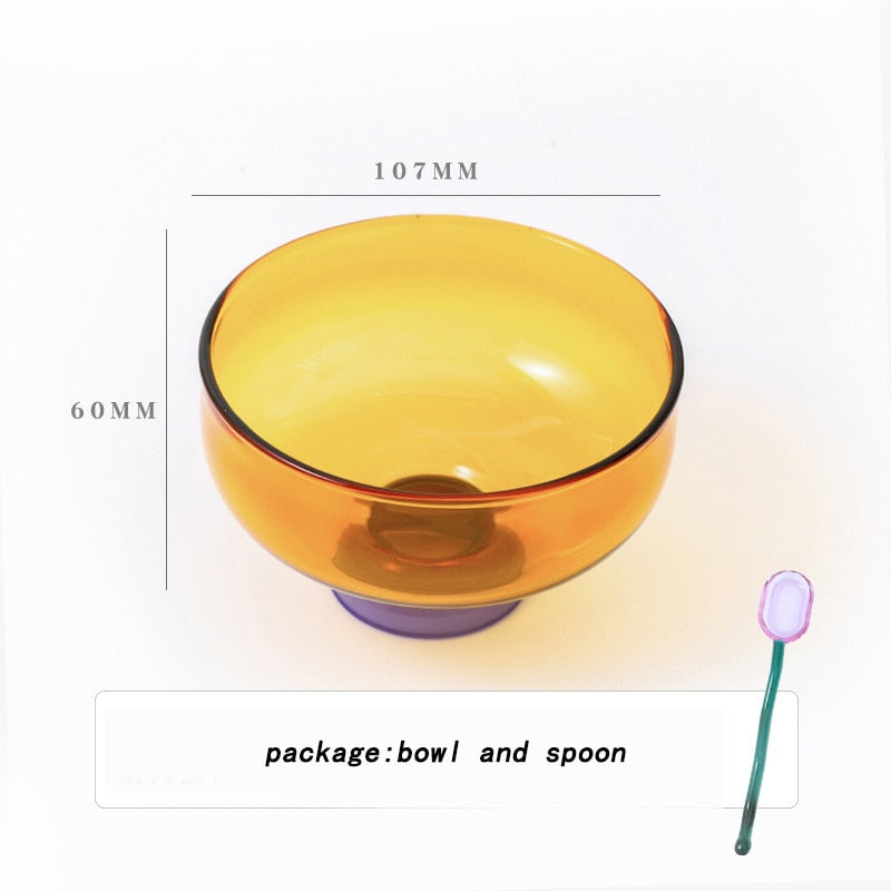 colourful borosilicate dessert bowl with spoon