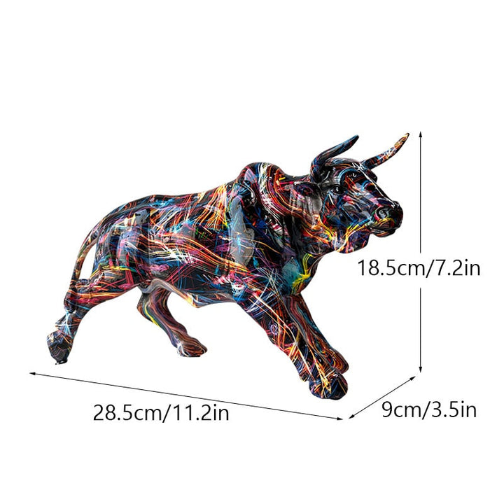 Graffiti-Painting Resin Bull Figures Home Living Room Bedroom Office Desktop Feng Shui Ornaments Collection Statues