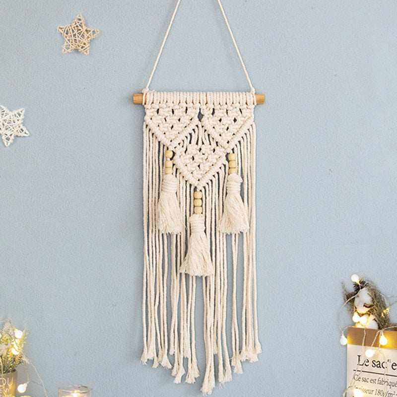 Bohemian Wall Tapestry, Macrame Wall Hanging, Home Decoration, Cotton Linen Tassel, Handcrafted, Woven, Geometric Canvas Art, Background Wall Tapestries