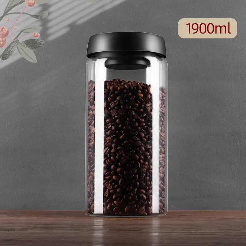 GIANXI Vacuum Sealed Jug, Coffee Beans, Glass, Airtight Canister, Food, Grains, Sweets, Fresh Keeping Container, Kitchen Accessories
