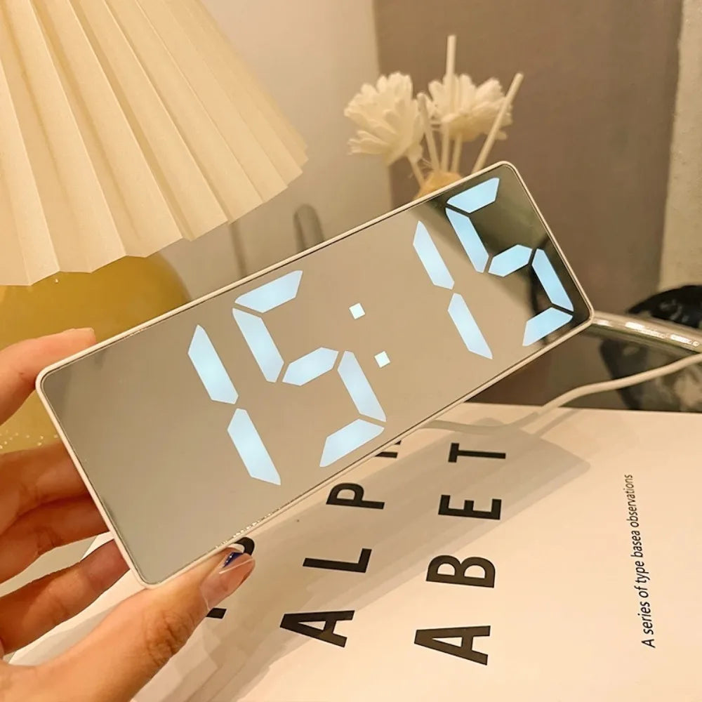 Modern Electronic Mirror Alarm Clock with LED Display, Alarm Function and Temperature Display – Stylish Digital Clock for Bedroom and Office |