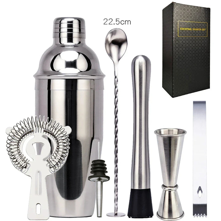 550 ml/750 ml Stainless Steel Cocktail Shaker Mixer Drink Bartender Set Bar Set Tools With Wine Rack Stand Tool for Birthday Gift