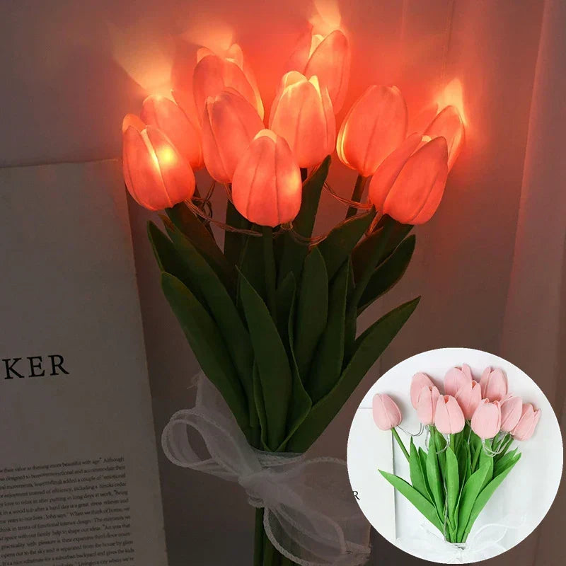 LED lamp with artificial tulip bouquet perfect for gifts or as wedding party home decorations