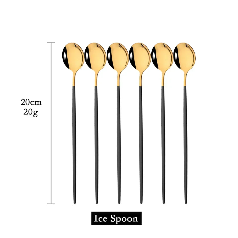 Golden 6-piece Long Handle Spoon Set