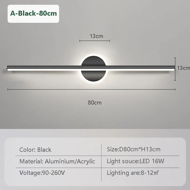 LED Wall Light LineaLux | Black &amp; Gold | 40/60/80 cm | Warm, Cold &amp; Three-colour Light | Modern Mirror &amp; Wall Lighting
