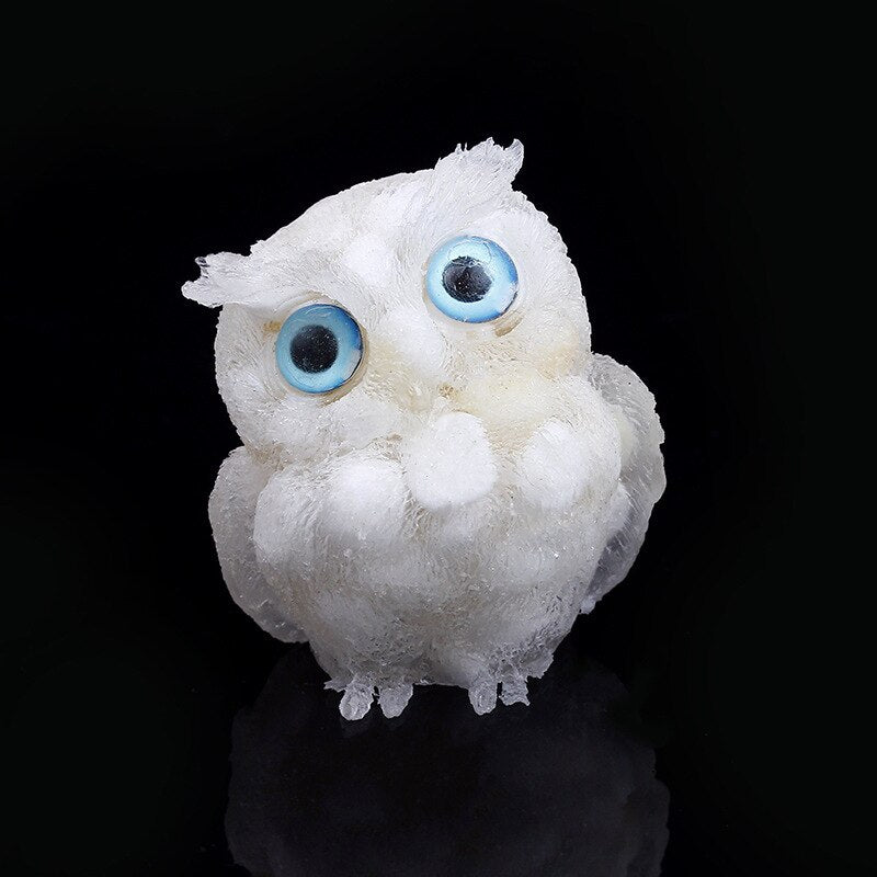 Natural Crystal Owl Figurine: Handmade Collector&