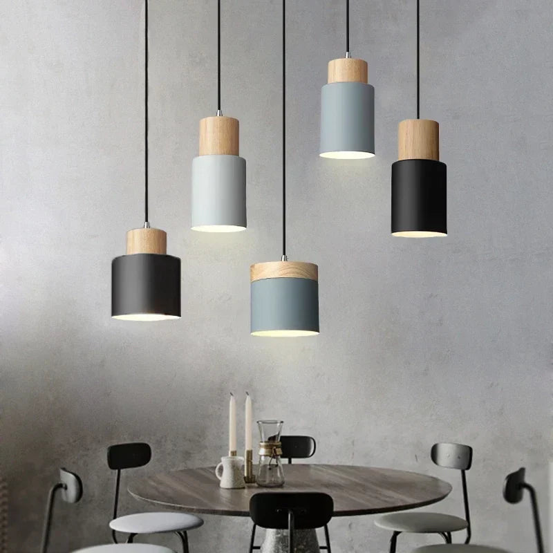 Nordic LED Pendant Lights Made of Metal and Wood - Modern Hanging Lamps for Dining Room and Kitchen