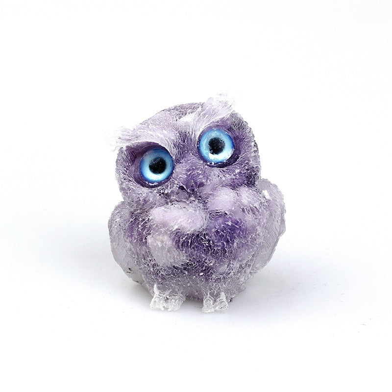 Natural Crystal Owl Figurine: Handmade Collector&