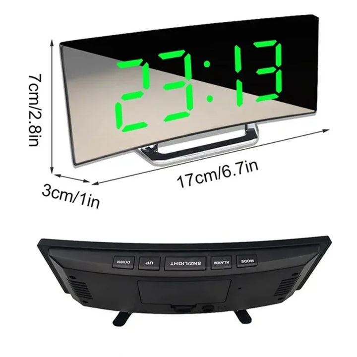 LED curved screen digital alarm clock with USB charging