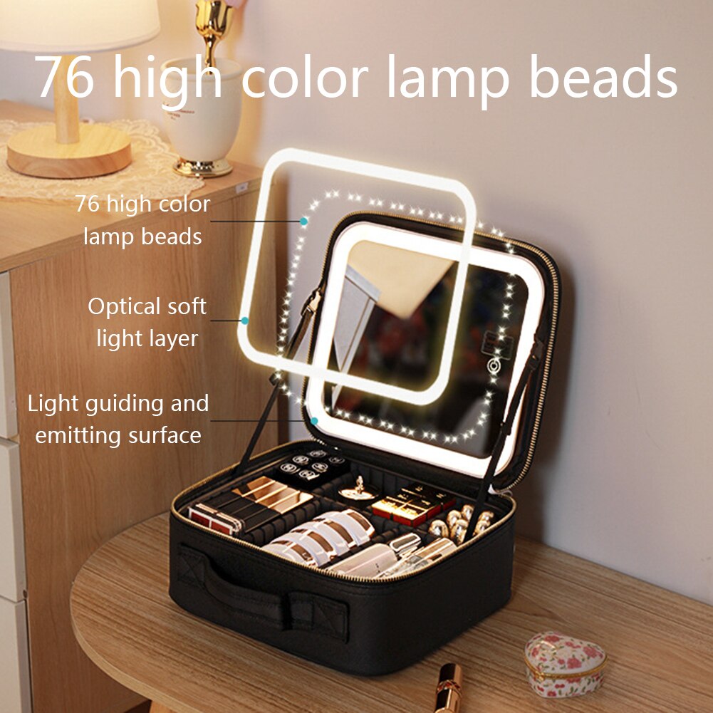 Travel Makeup Case with LED Light &amp; Mirror Portable