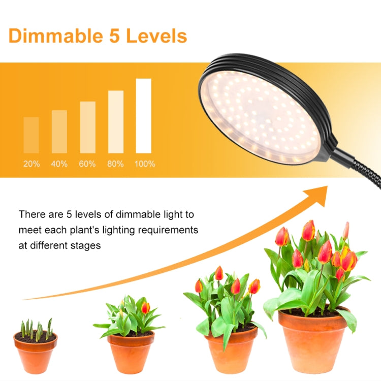 LED Plant Growth Lamp USB Remote Control Clip Waterproof Full Spectrum Natural White Seedling Plant Light, Power: 45W Three Heads
