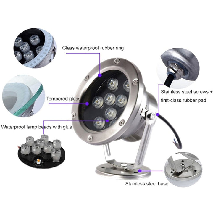 LED Underwater Light Pool Fish Pond Fountain Waterproof Landscape Light 18W(Yellow)