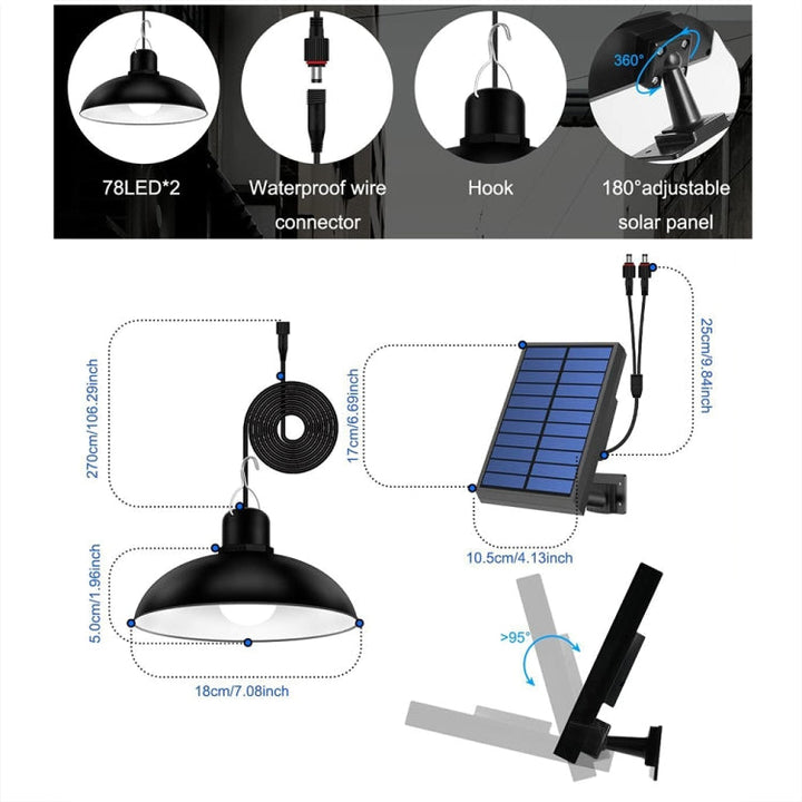 IP65 Waterproof Outdoor Solar LED Pendant Light Indoor Lighting, Specification: Double White Light with Remote Control