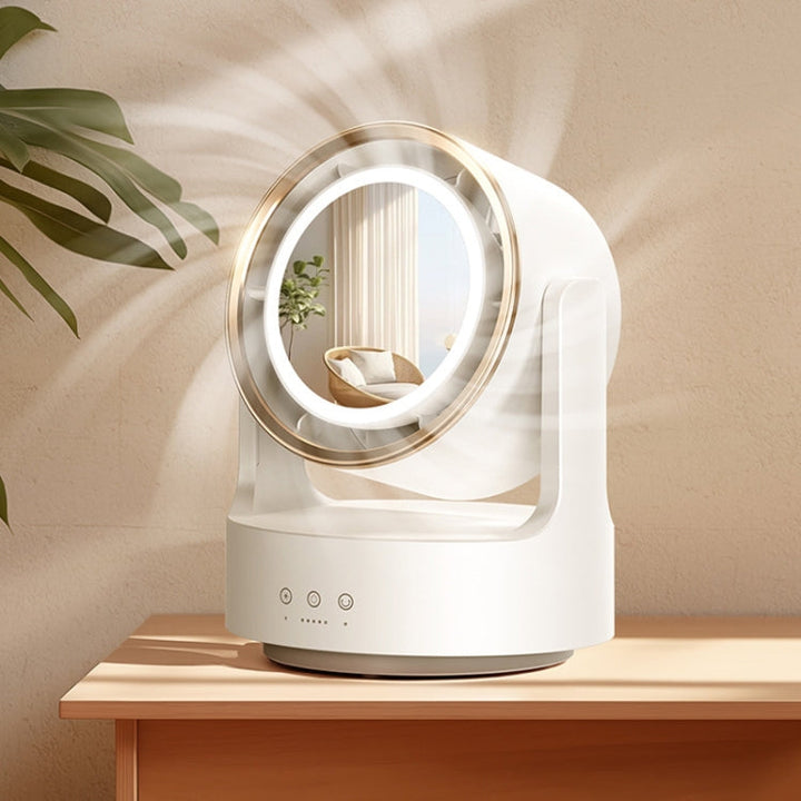 3 In 1 Multifunctional Desktop Fan with LED Light Cosmetic Mirror Rechargeable Oscillating |
