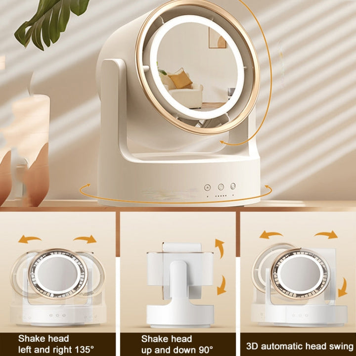 3 In 1 Multifunctional Desktop Fan with LED Light Cosmetic Mirror Rechargeable Oscillating |