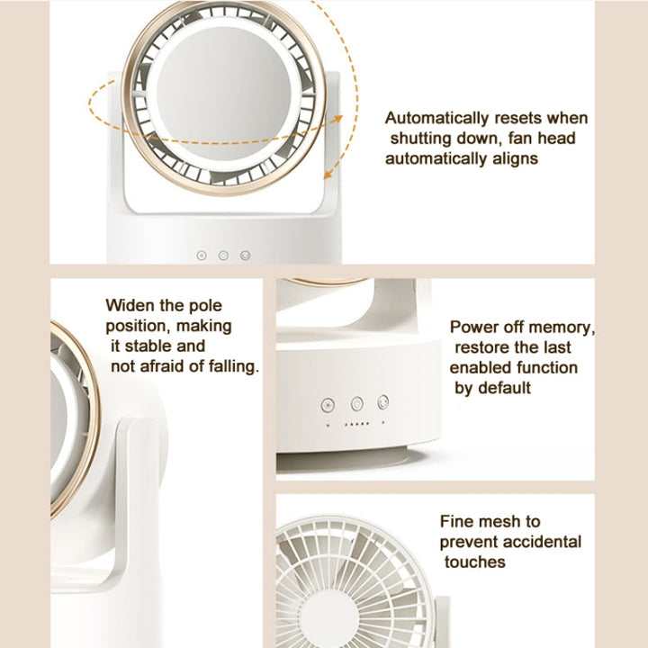 3 In 1 Multifunctional Desktop Fan with LED Light Cosmetic Mirror Rechargeable Oscillating |
