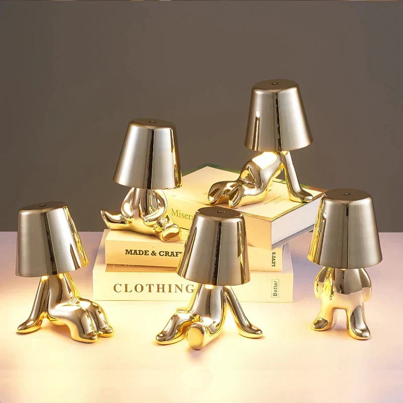 Golden Man LED Thinking Table Lamp – Playful Nightstand Lamp for Bedroom &amp; Decor