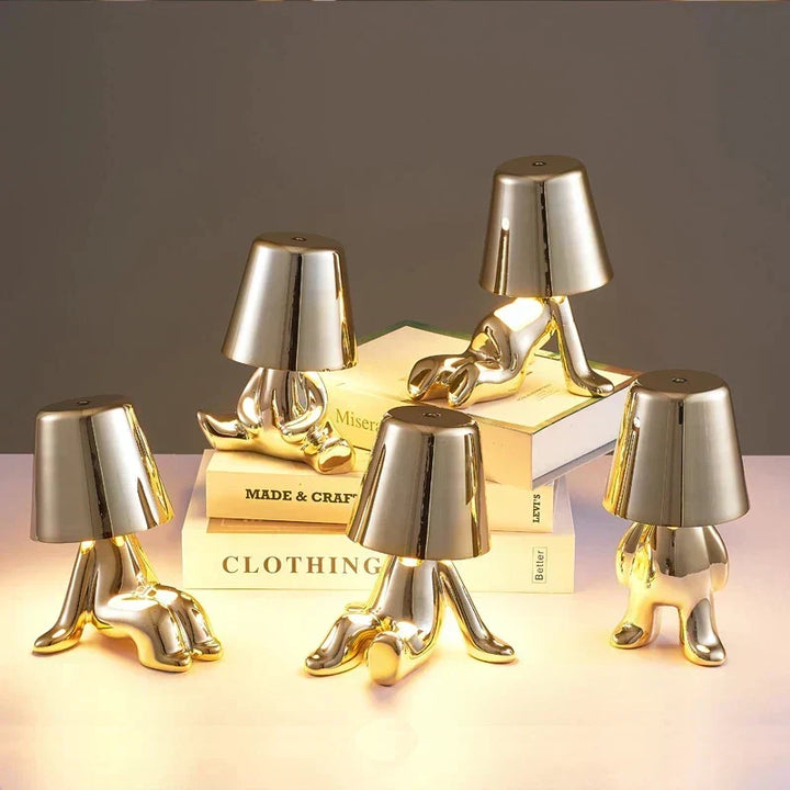 Golden Man LED Thinking Table Lamp – Playful Nightstand Lamp for Bedroom &amp; Decor