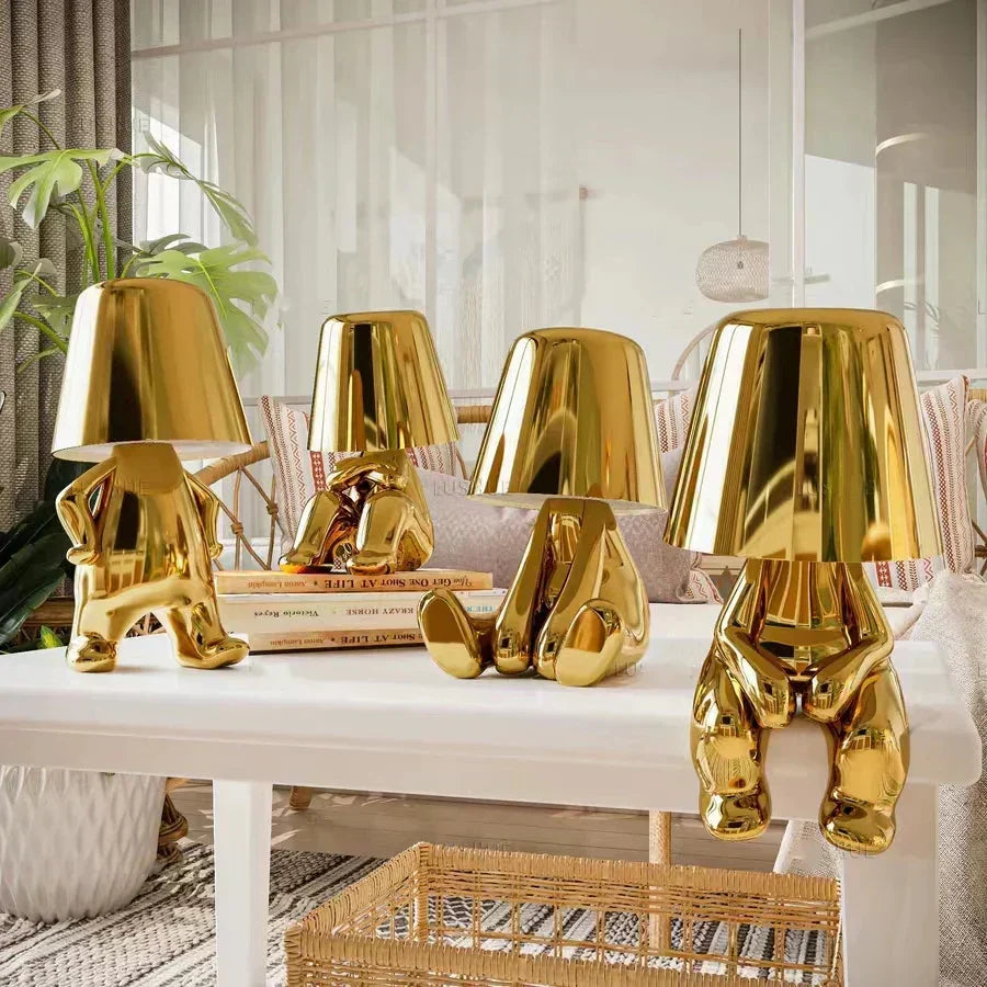 Golden Man LED Thinking Table Lamp – Playful Nightstand Lamp for Bedroom &amp; Decor