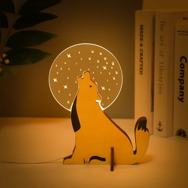 Animal LED Night Light Wood Acrylic Table USB Lights