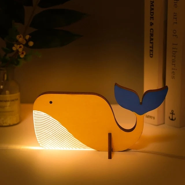 Animal LED Night Light Wood Acrylic Table USB Lights