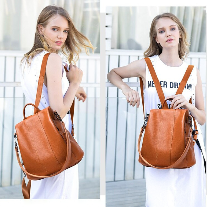 Theft-resistant leather backpack
