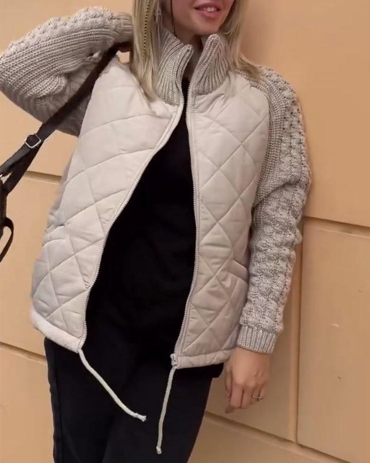 Solid colour High Collar Zipper Coat