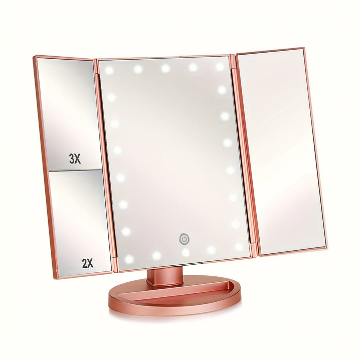 GlowMirror – Foldable LED Makeup Mirror with 3x/2x Magnification |