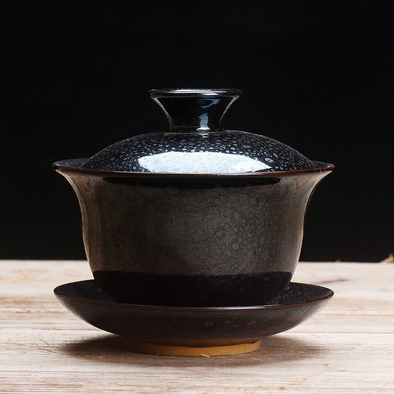 Vintage Kiln Ceramic Gaiwan Sancai Tea Cup Tea Cup and Saucer with Lid