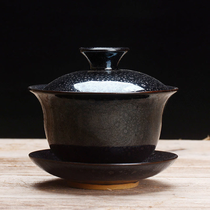 Vintage Kiln Ceramic Gaiwan Sancai Tea Cup Tea Cup and Saucer with Lid