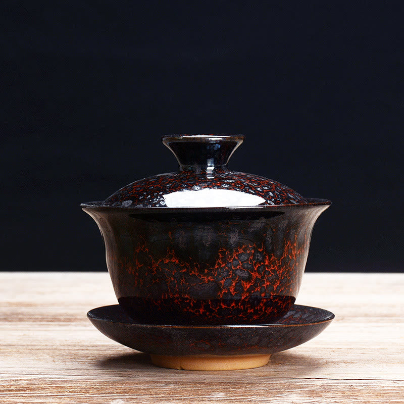 Vintage Kiln Ceramic Gaiwan Sancai Tea Cup Tea Cup and Saucer with Lid