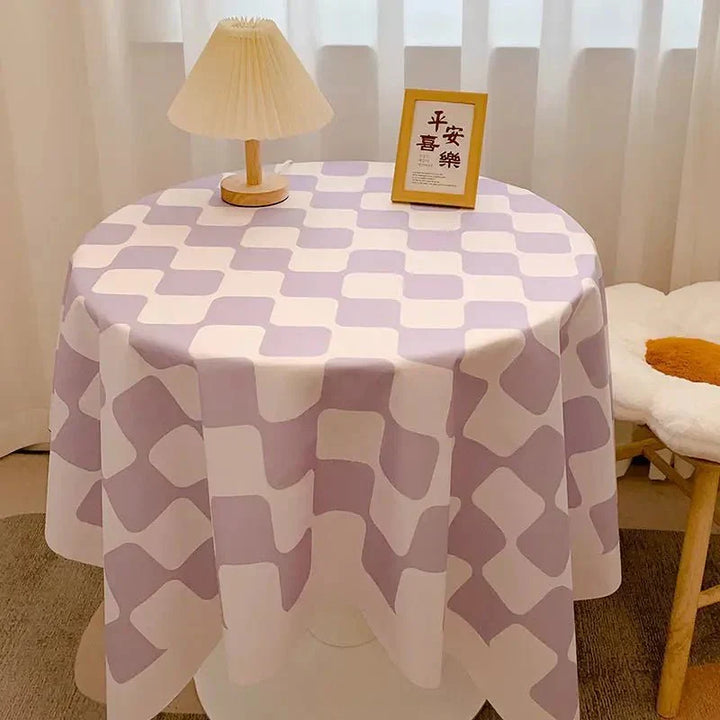 Checked Design Round Cotton Tablecloth