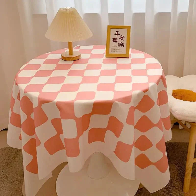 Checked Design Round Cotton Tablecloth