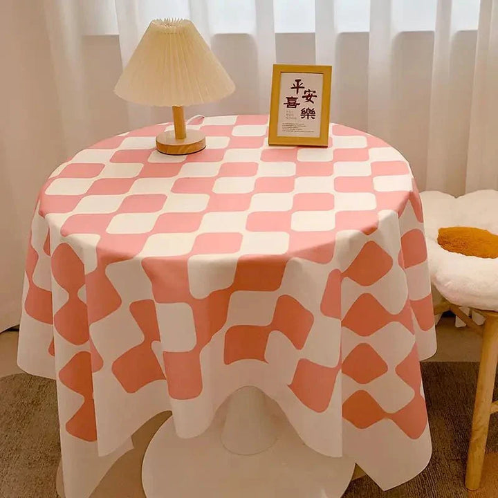 Checked Design Round Cotton Tablecloth