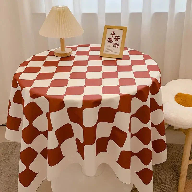 Checked Design Round Cotton Tablecloth