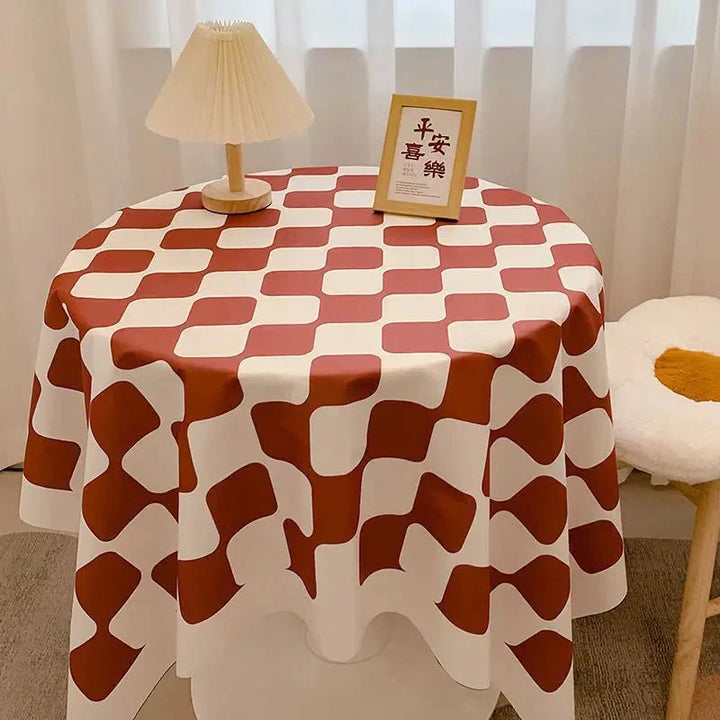 Checked Design Round Cotton Tablecloth