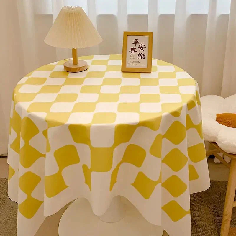 Checked Design Round Cotton Tablecloth