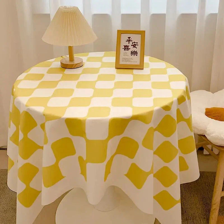 Checked Design Round Cotton Tablecloth