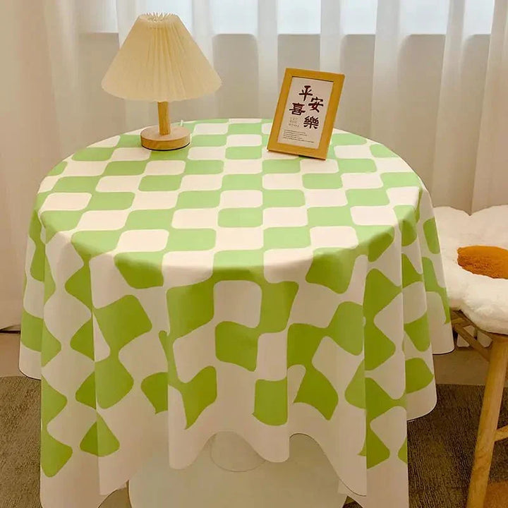 Checked Design Round Cotton Tablecloth