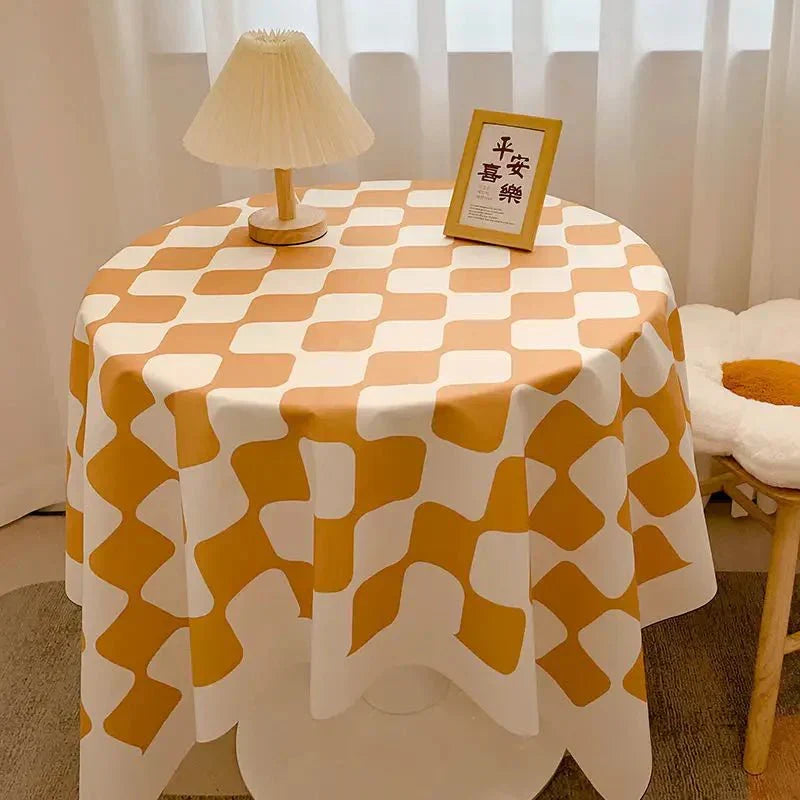 Checked Design Round Cotton Tablecloth