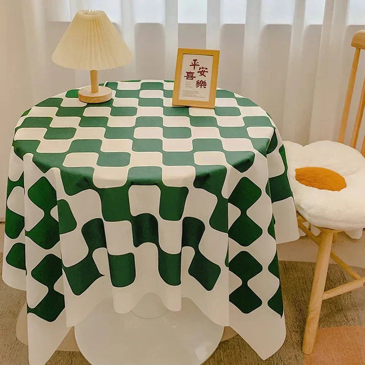 Checked Design Round Cotton Tablecloth