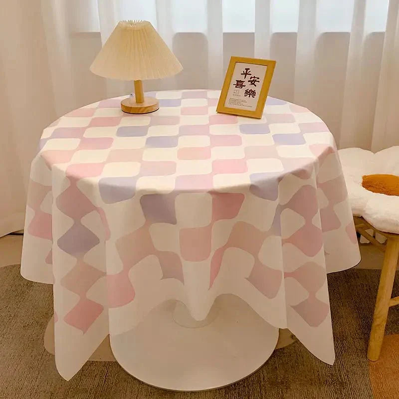 Checked Design Round Cotton Tablecloth