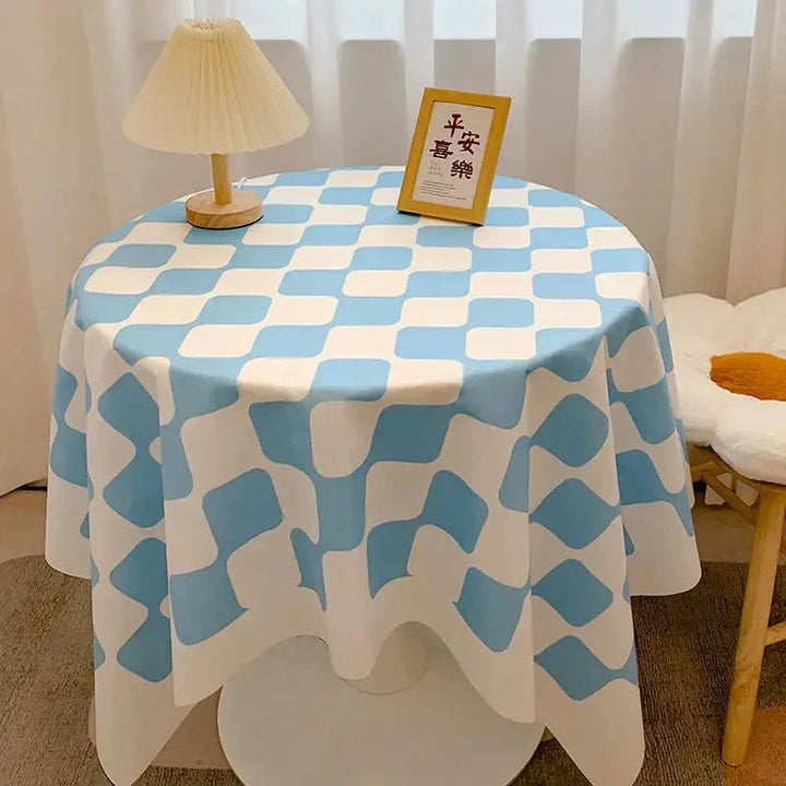 Checked Design Round Cotton Tablecloth
