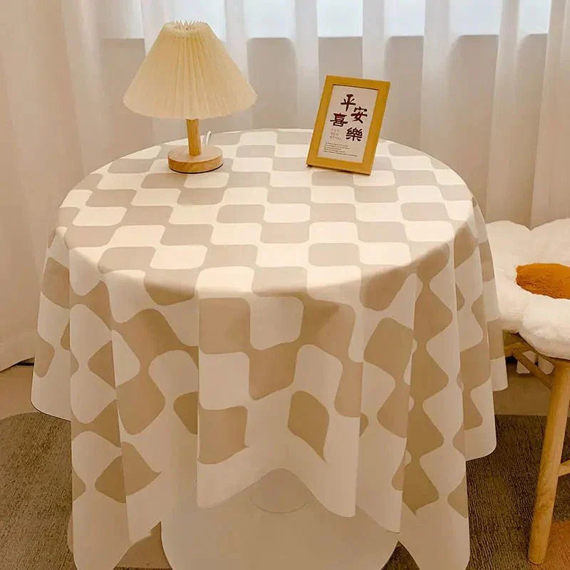 Checked Design Round Cotton Tablecloth