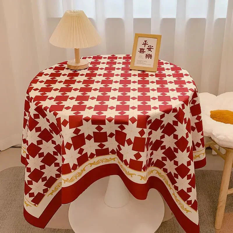 Checked Design Round Cotton Tablecloth