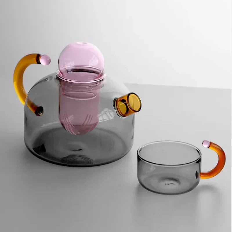 colour Bloom Glass Teapot &amp; Cup Set