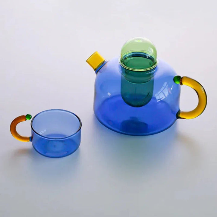 colour Bloom Glass Teapot &amp; Cup Set